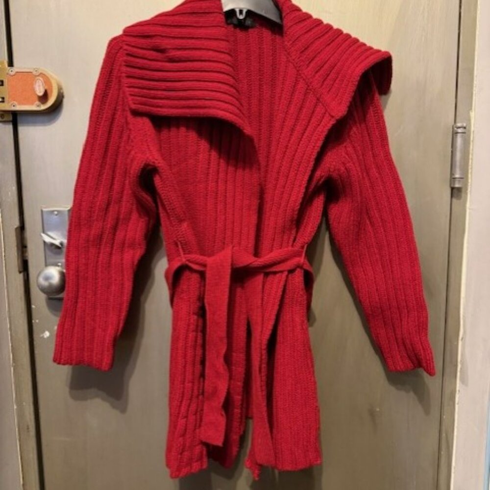 Vintage Chunky Rib Knit open front cardigan Sweater with large collar - Picture 7 of 16